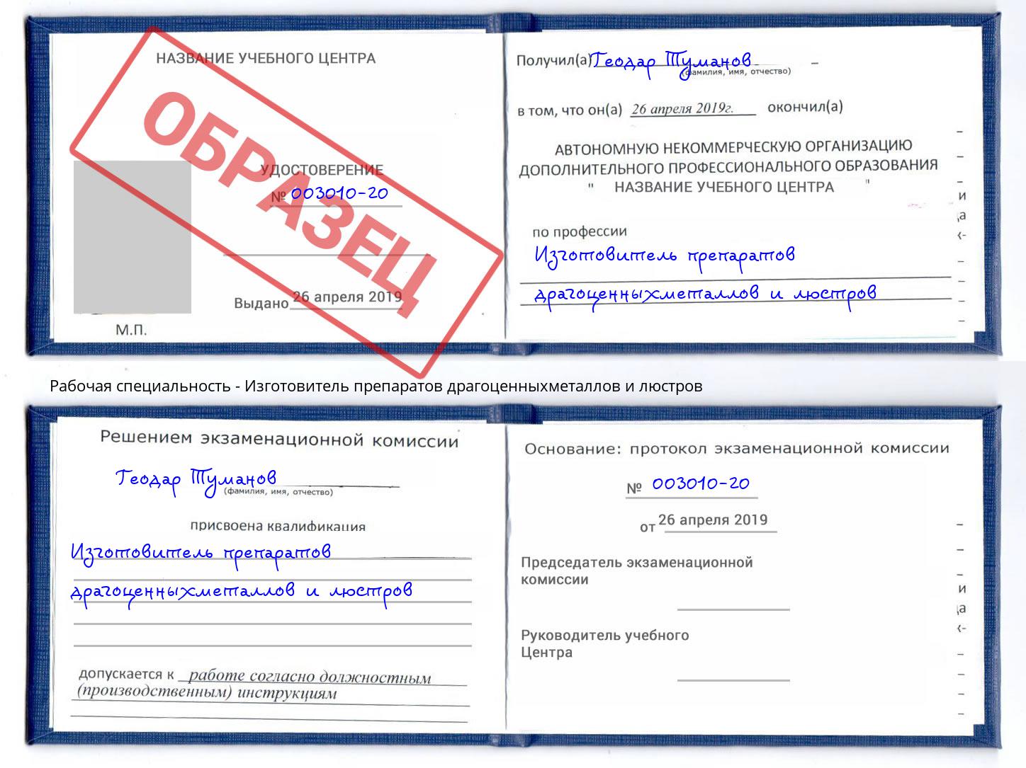 Изготовитель препаратов драгоценныхметаллов и люстров Дюртюли