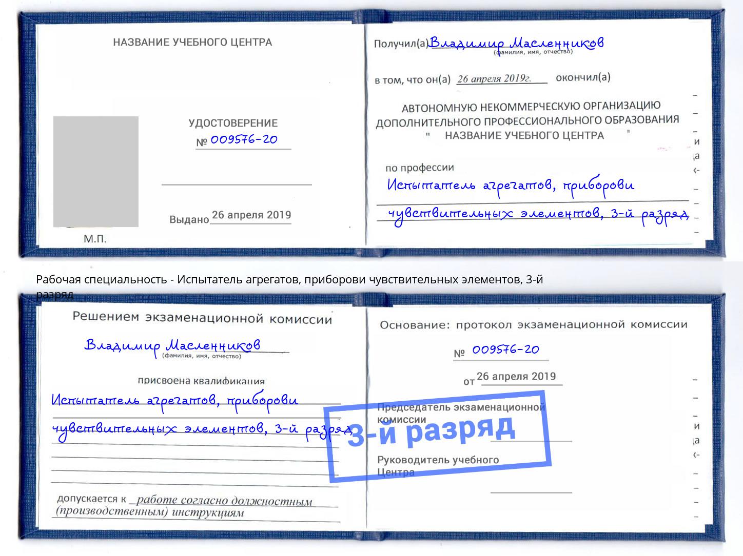 корочка 3-й разряд Испытатель агрегатов, приборови чувствительных элементов Дюртюли