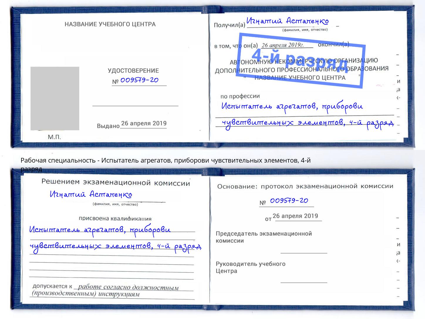 корочка 4-й разряд Испытатель агрегатов, приборови чувствительных элементов Дюртюли