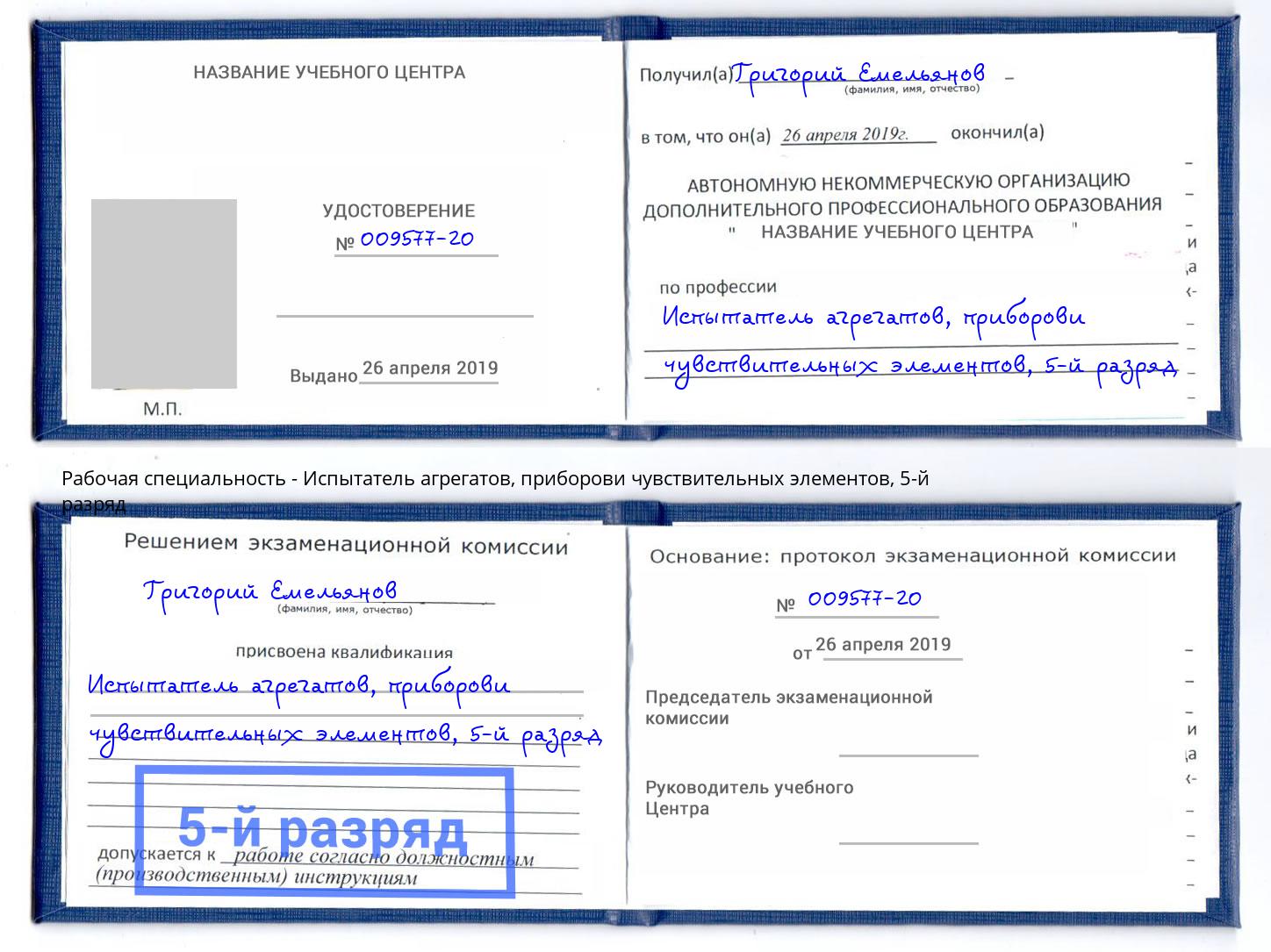 корочка 5-й разряд Испытатель агрегатов, приборови чувствительных элементов Дюртюли