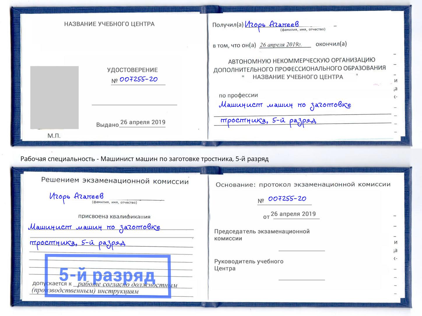 корочка 5-й разряд Машинист машин по заготовке тростника Дюртюли