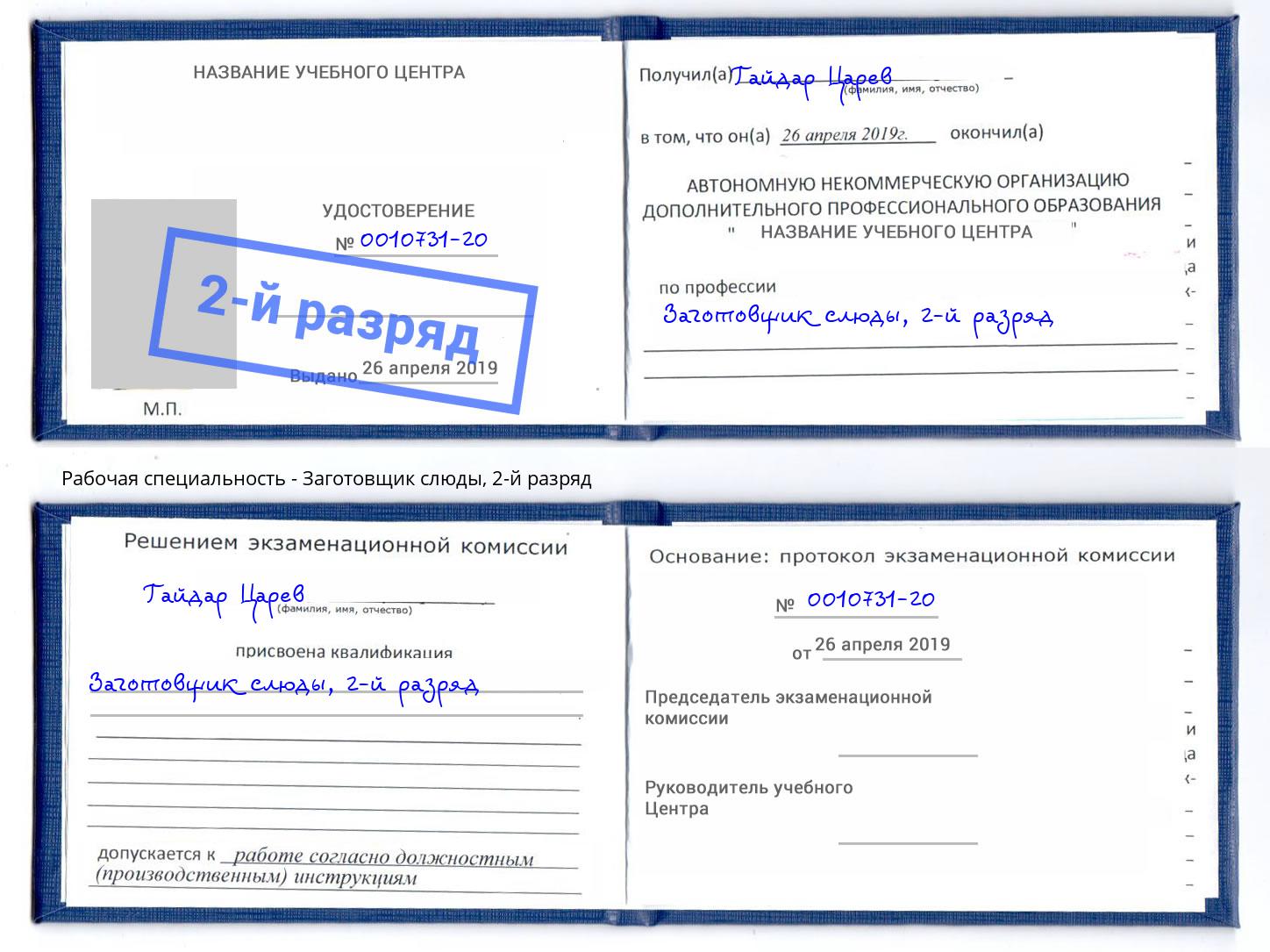 корочка 2-й разряд Заготовщик слюды Дюртюли