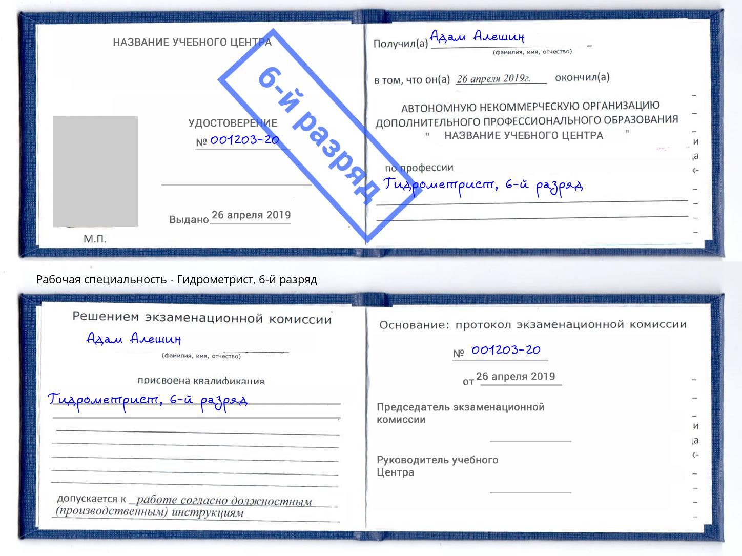 корочка 6-й разряд Гидрометрист Дюртюли