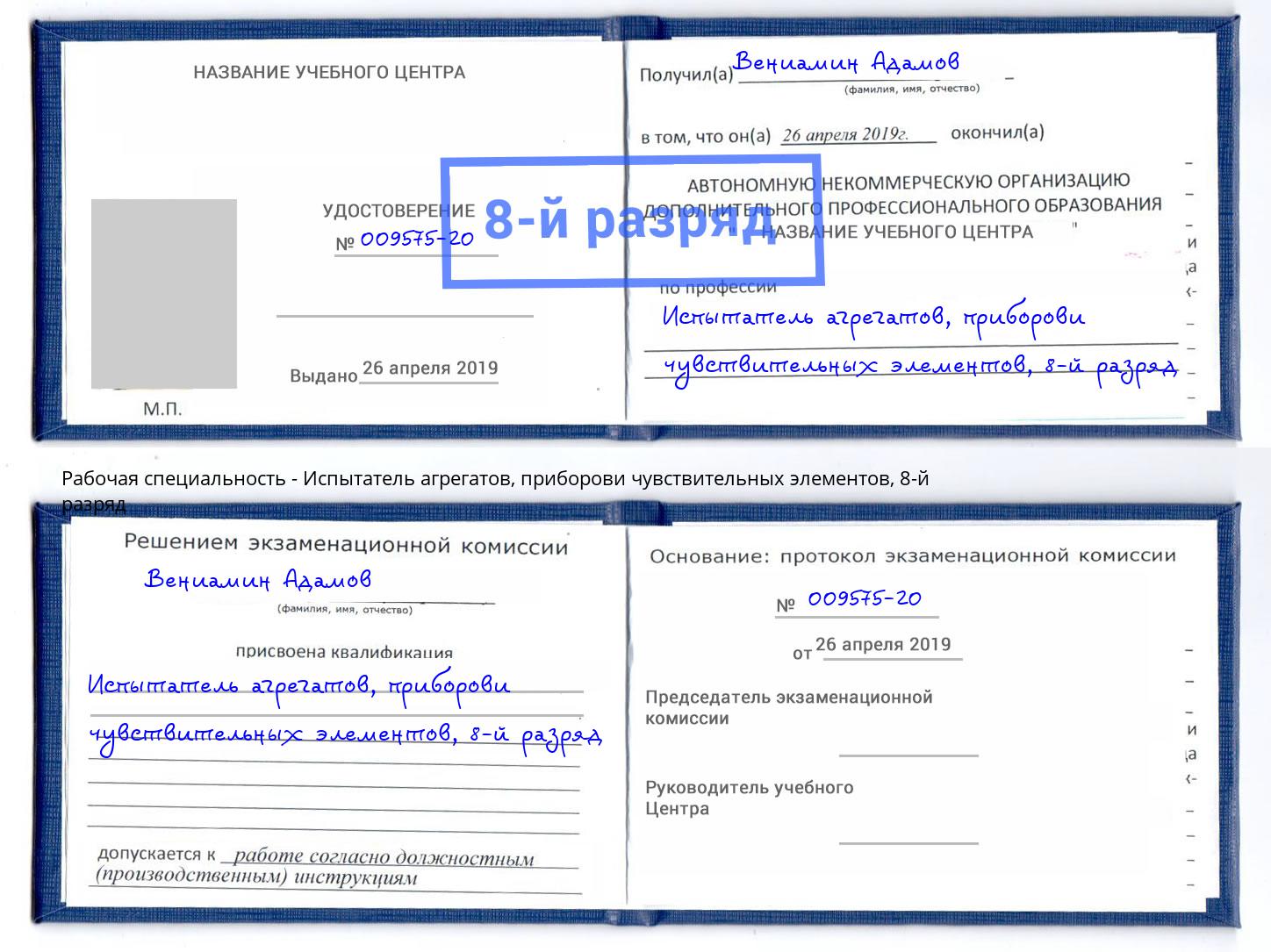 корочка 8-й разряд Испытатель агрегатов, приборови чувствительных элементов Дюртюли