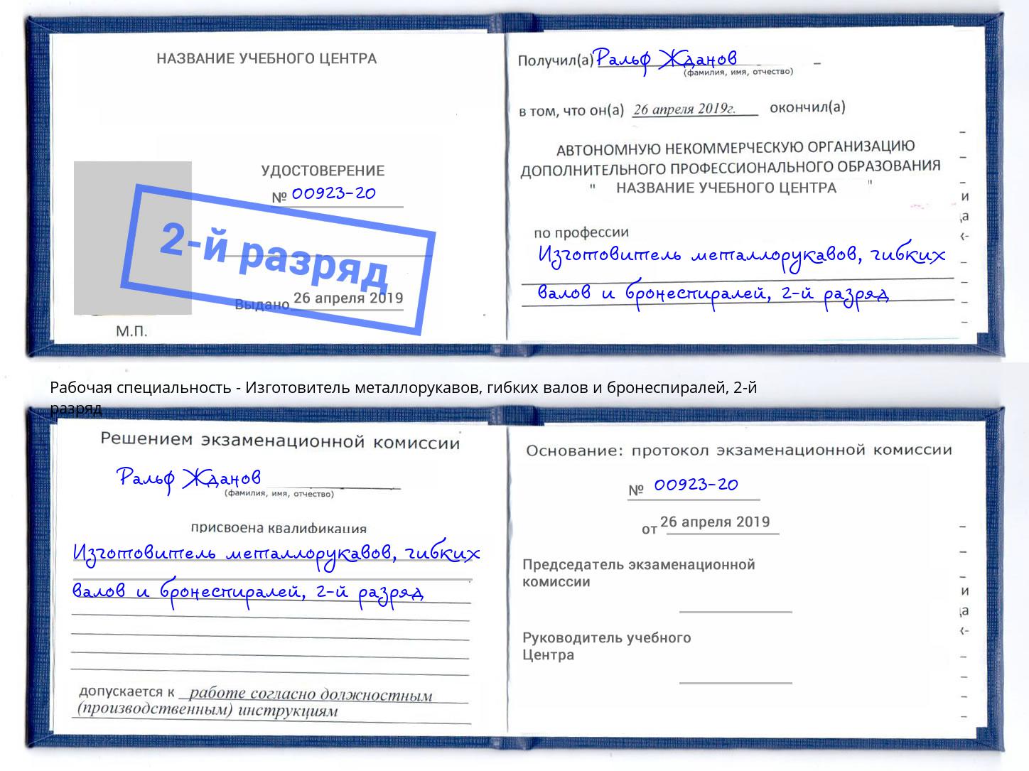 корочка 2-й разряд Изготовитель металлорукавов, гибких валов и бронеспиралей Дюртюли